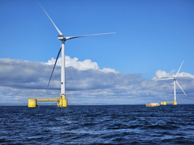 Two wind turbines pictured at Kincardine offshore wind farm.